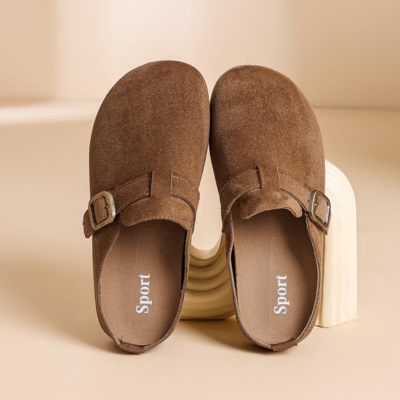 Women's Suede Birkenstock Half-Closed Moccasins - Spring 2026 Retro Style, Cute Ugly Design