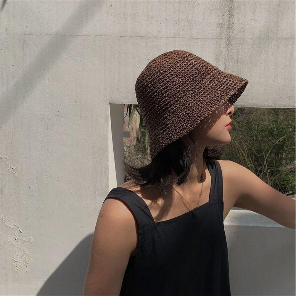 Hot Cap Vacation Sunscreen Hats Hand-woven Bucket Straw Beach Hat Fisherman Hat