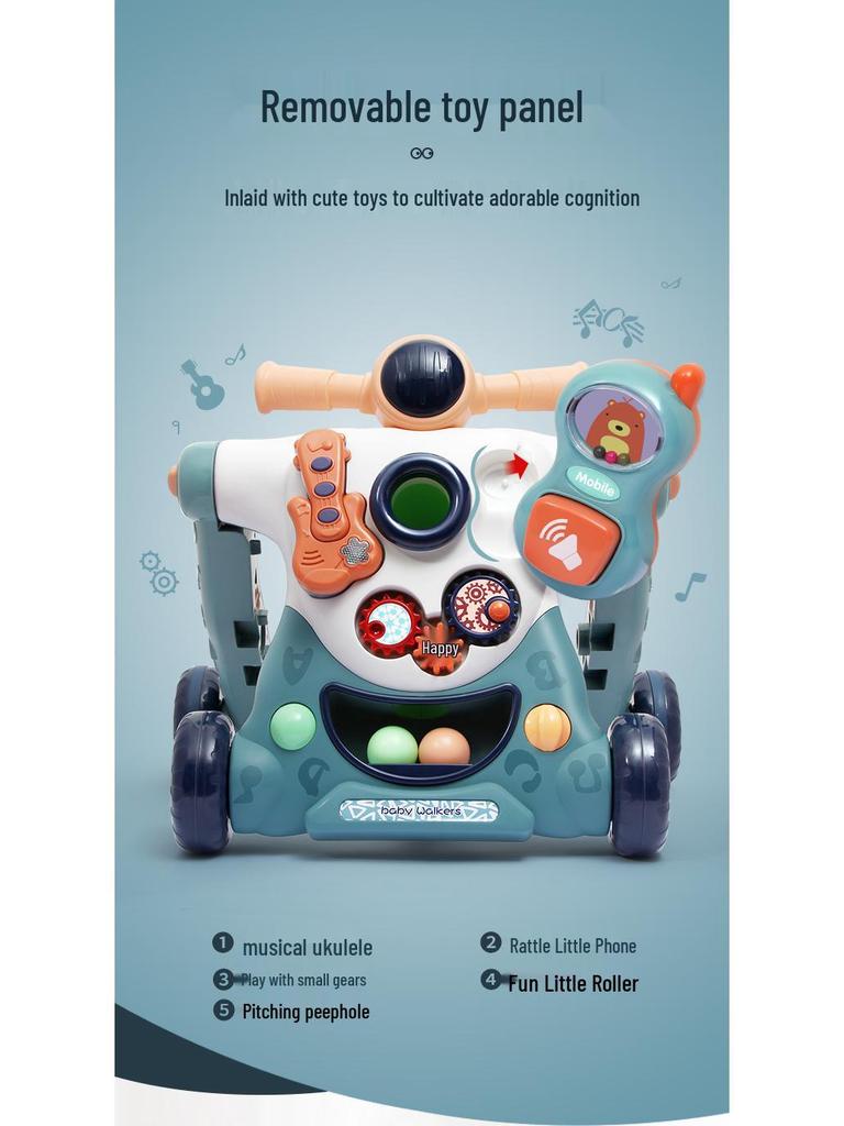 Регулируемая 3-в-1 детская ходунка и игрушка-коляска для толкания для детей в возрасте 0-3 лет