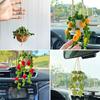 Car Handmade Crochet Plant Pendant Hanging Basket Charm Rear View Mirror Ornament Accessories Decor Gadgets Interior Styling