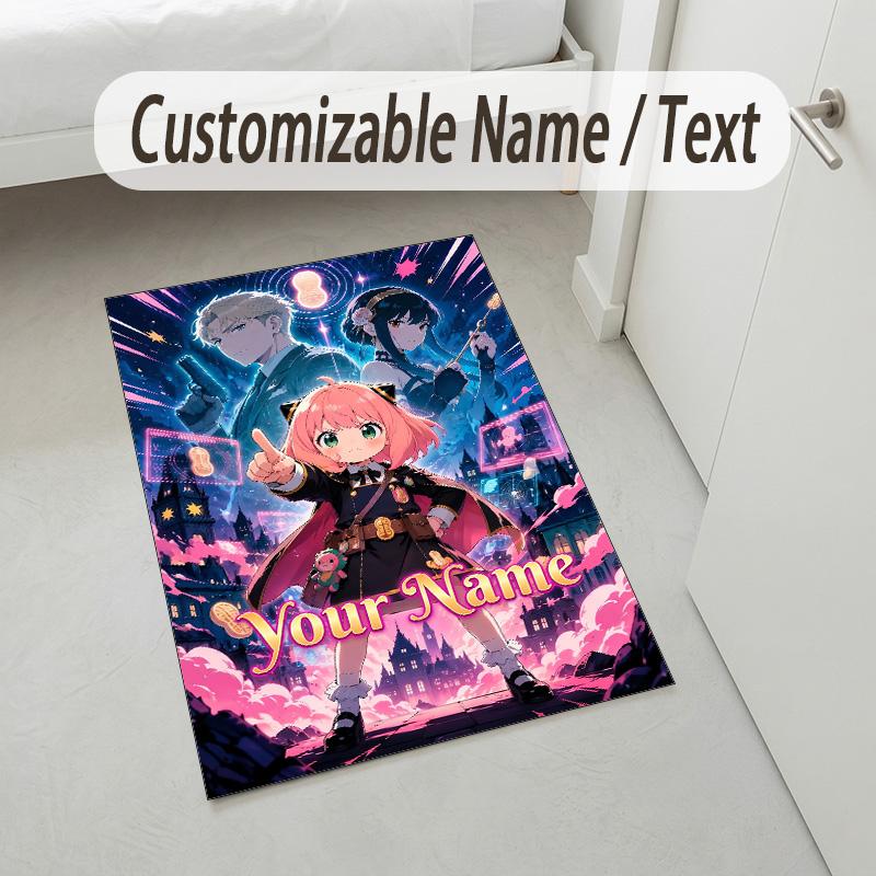 Personalized Crystal Velvet Carpet,Spy × Family Custom Printed Name, Plush Area Rug For Home Indoor Decor