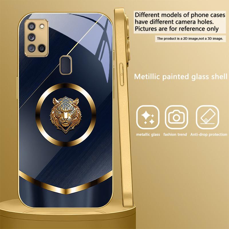 Роскошная голова тигра Для Samsung A 70 71 72 73 14 15 13 16 25 A26 31 32 33 34 35 50 51 52 53 54 55 56 Золотой стеклянный чехол для телефона