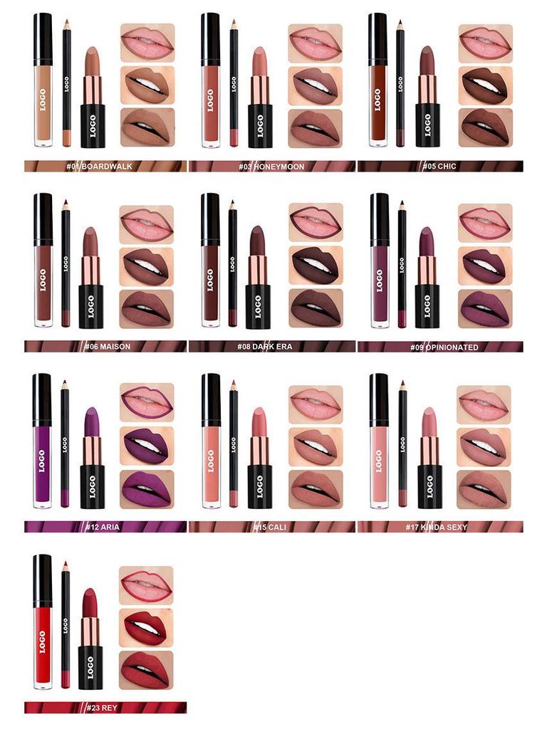 Набор матовых вельветовых помад для трансграничной торговли: Стойкий, не выцветающий набор из 3 предметов: блеск для губ, помада и карандаш для губ.