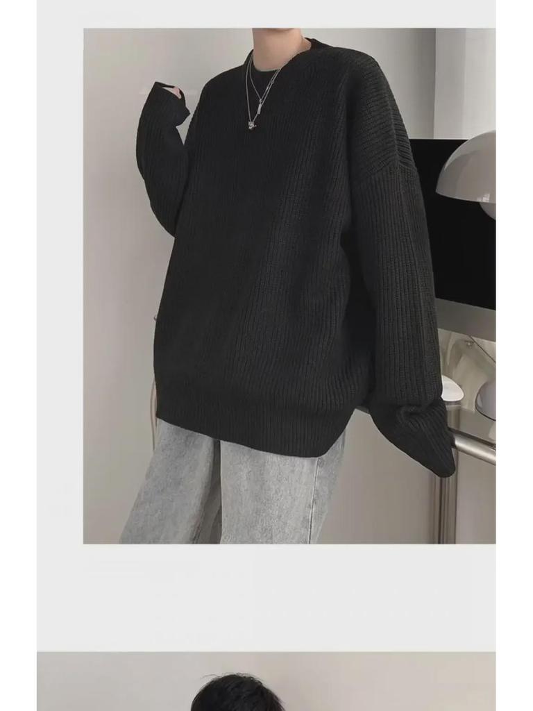 Мужской свитер свободной вязки с круглым вырезом, осень/зима 2023 года, стиль Гонконг