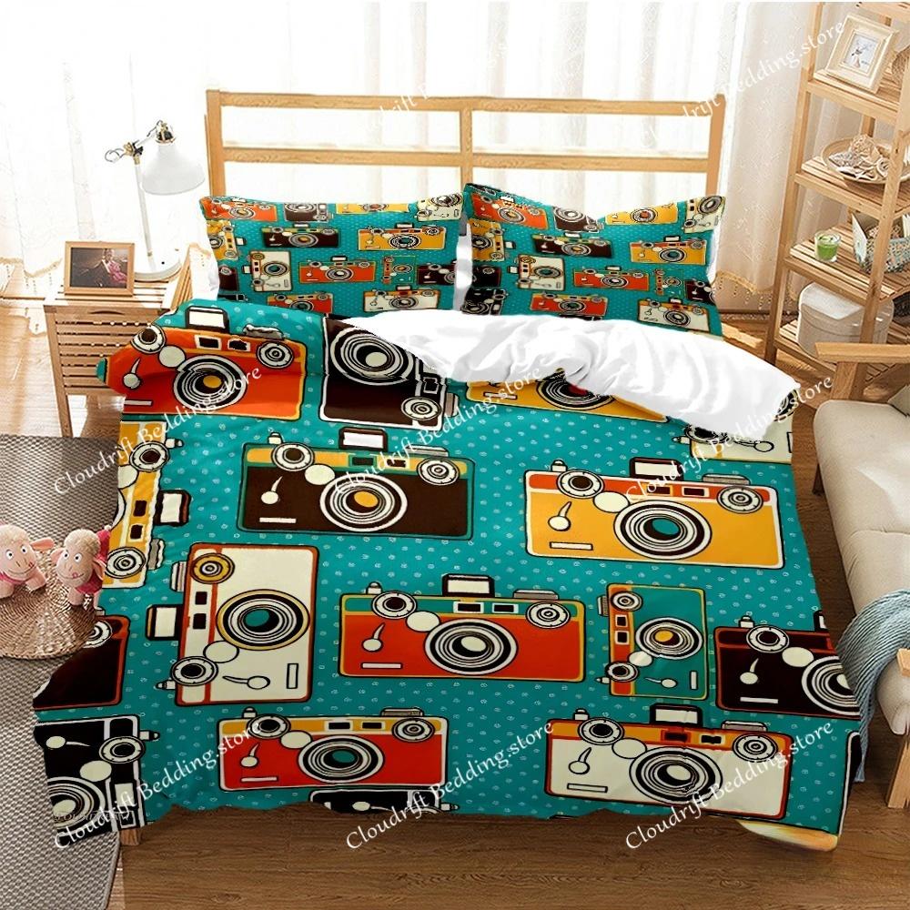 Vintage Camera Duvet Cover Fashion Comforter Bedding set Soft Quilt Cover and Pillowcases for Teens Boy SingleDoubleQueenKing