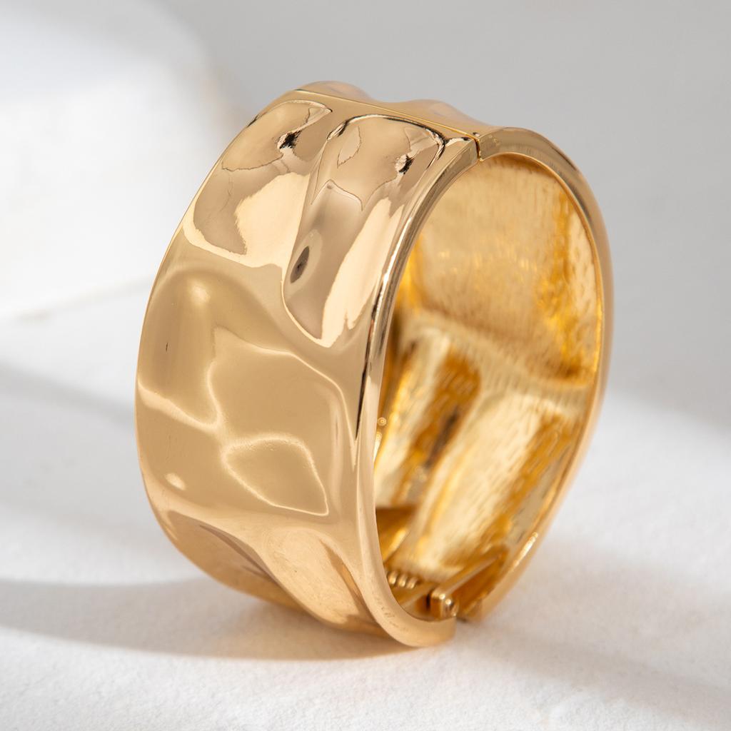 Vintage Gold Color Hip Hop Metal Irregular Spring Bangles Punk Wide Cuff Geometric Bracelets Couple Women Men Emo Party Jewelry