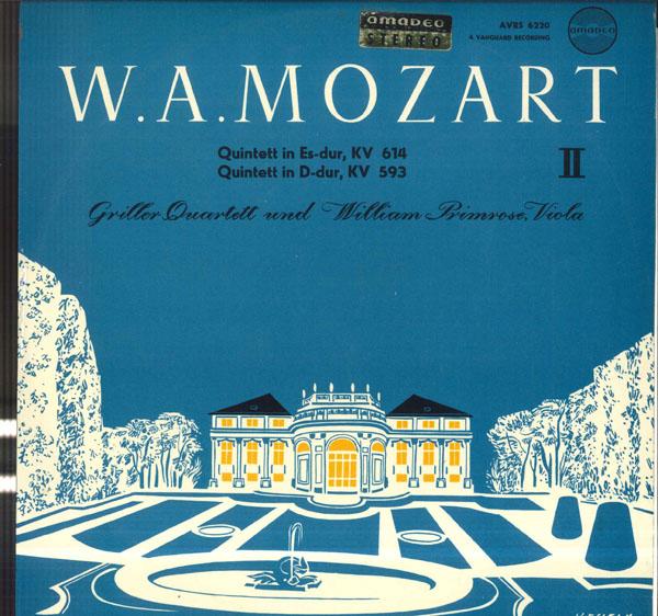 Виниловая пластинка GRILLER QUARTETT WILLIAM PRIMROSE Моцарт Квинтет Ми-бемоль мажор Kv614 AVRS6220 AMADEO Австрия Классика Б/у