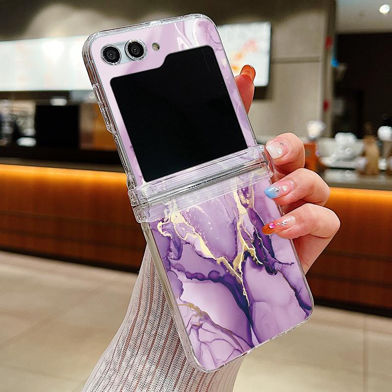 Ink Marble Pattern Clear Phone Case For Samsung Galaxy Z Flip5 Flip7 Flip6 Folding Hard Cover For Samsung Z Flip 7 6 5 4 3 5G