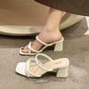 Cool Slippers Women's Summer Outer Wear New Fashion Versatile Thick Heel Retro Niche High Heel