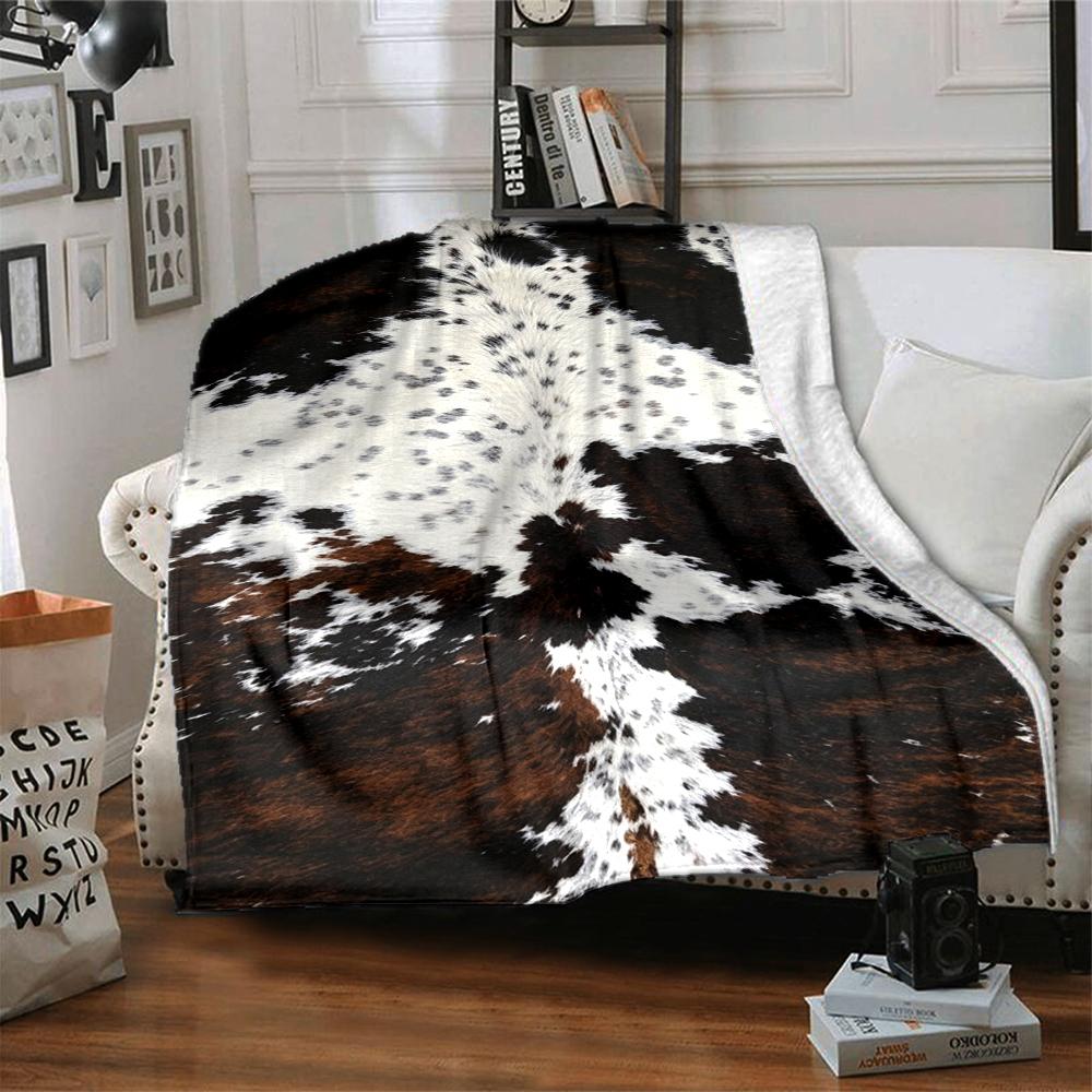 1Pc Cowhide Texture Blanket Soft And Comfortable Casual Warm Camping Travel Christmas Halloween Xmas Gift M9288