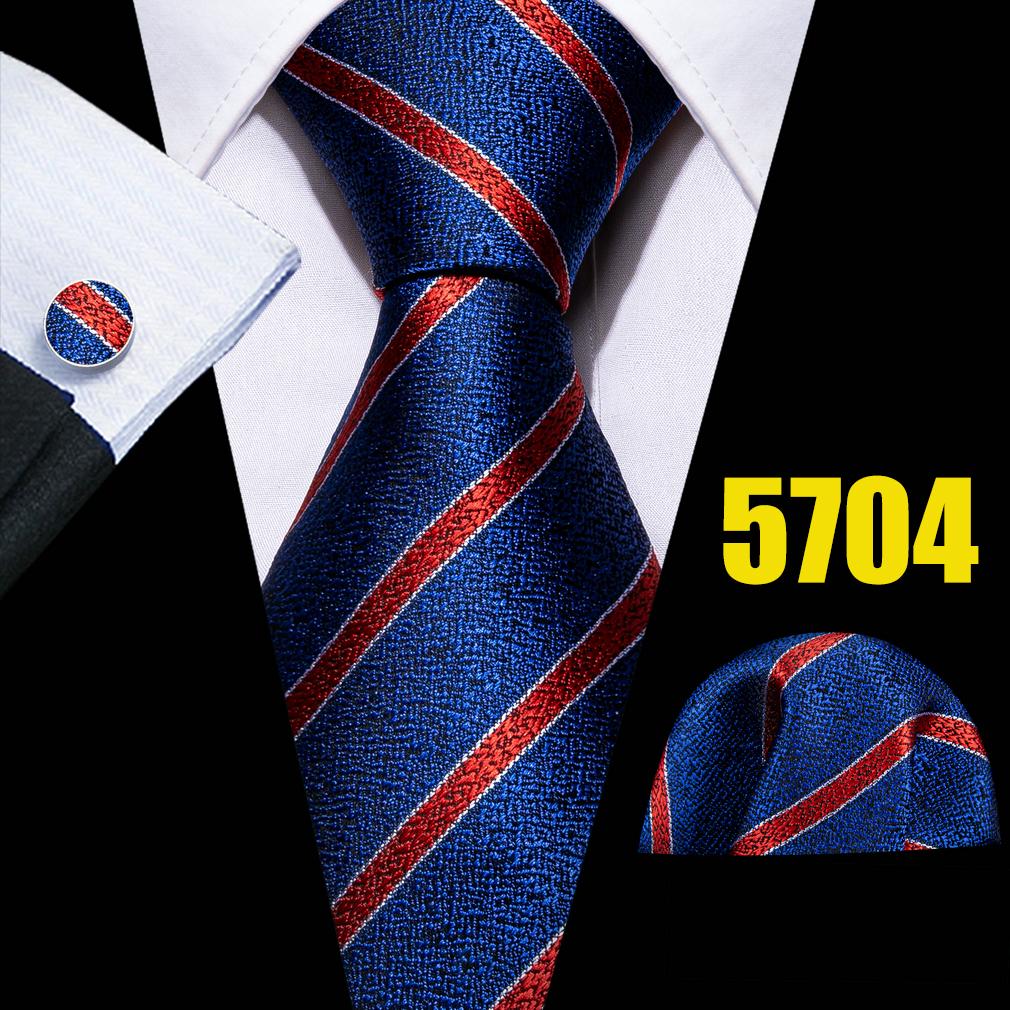 Barry.Wang Classic Tie for Men Woven Silk Striped Neckties Handkerchief Set Cufflinks Formal Casual