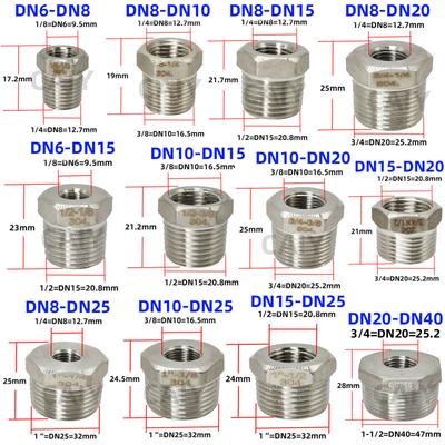 Переходная втулка с наружной и внутренней резьбой 1/8" 1/4" 1/2" 3/4" 1" DN8 DN10 DN15 DN20 BSP резьба 304 сантехнические фитинги из нержавеющей стали