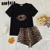 Пижама Женская Весна и Лето Леопардовый Принт Короткий Рукав Шорты Комплект из Двух Предметов Домашняя Одежда