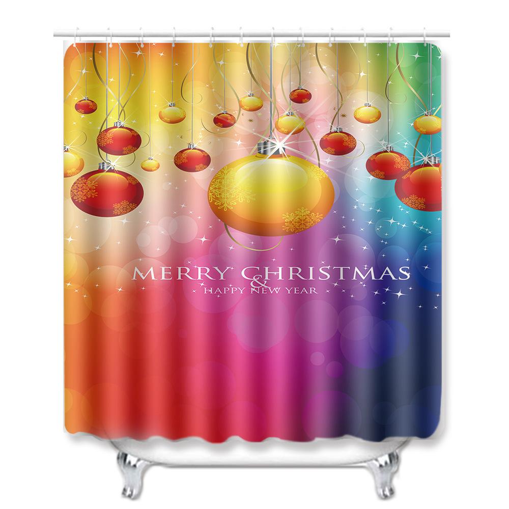 Christmas Shower Curtain Floor Mat Combination Four-Piece Set Bathroom Toilet Carpet Shower Room Mat Foot Mat