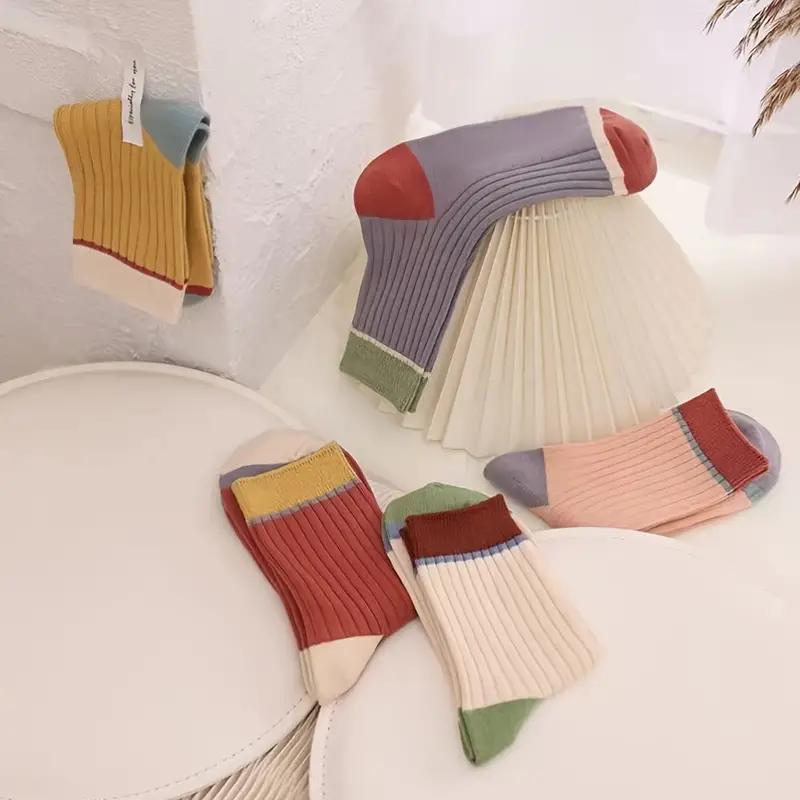 5 пар милых универсальных носков с цветными блоками — женские чулки и чулочно-носочные изделия