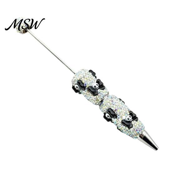 Halloween Office Supplies Rhinestone Beadable Pen, Glitter Plastic Beaded Pumpkin Ghost Skull Decorative Desk Pen Gel Ink for DIY Craft Making, School