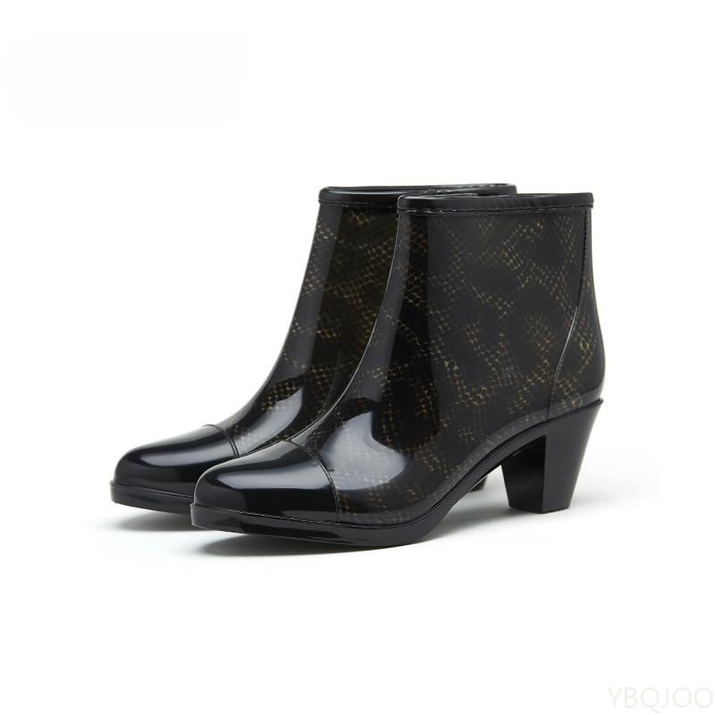 Женские массивные каблуки резиновые туфли роскошные дизайнерские резиновые сапоги женские водонепроницаемые ПВХ ботильоны садовые рабочие ботинки резиновые туфли обувь