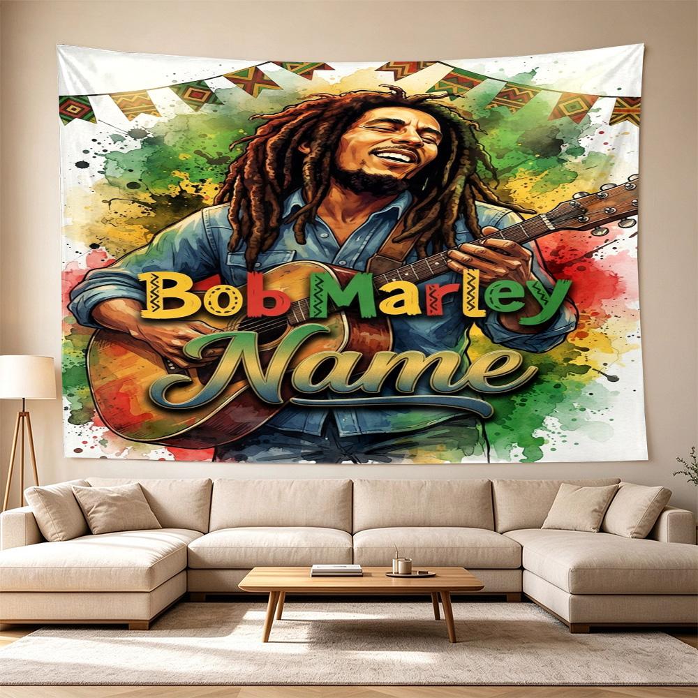 Bob Marley Music Art Personalized Name Clear Pattern Tapestry, Wall Decor for Apartment, Studio and Photoshoot Backdrop