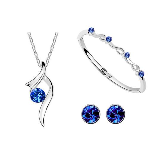 Свадебный комплект украшений Посеребренный горный хрусталь Инкрустация Ожерелье Серьги Браслет