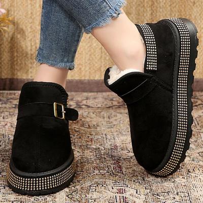 Зимние ботильоны с пряжкой Detor Женская модная блестящая толстая подошва Зимние ботинки Женские из искусственной замши Короткий плюш Теплые зимние ботинки Женские