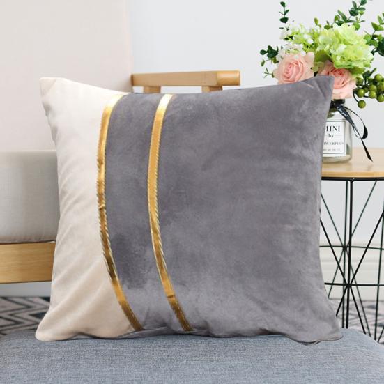 Pillow Case Plush Two-color Splicing Throw Pillow Cover Soft Stylish Decorative Cover with Hidden Zipper for Home