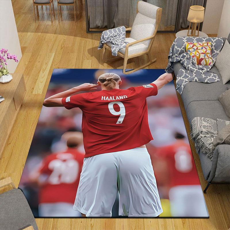 Erling Haaland Flannel Printed Carpet, Home Sofa Decoration for Living Room & Bedroom, Non‑Slip Play Flannel Floor Mat for Game Room