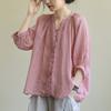 Oversized Women's Loose Artistic Seven Quarter Sleeved Shirt for Summer Wear Solid Color Casual Breathable Top Trendy Shirt