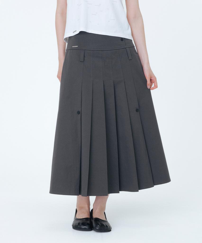 Miseki Seoul Layered Pleats Maxi Skirt Charcoal