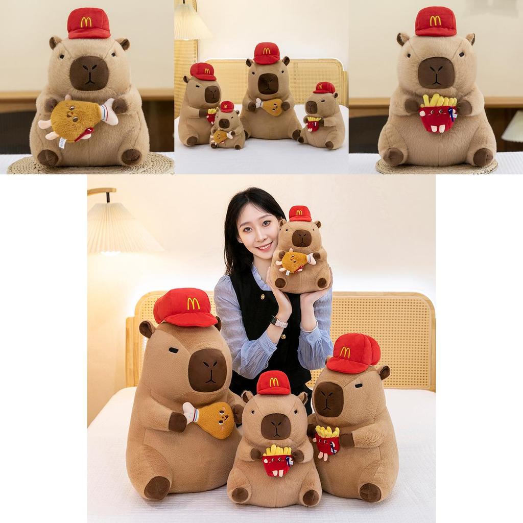 Плюшевая игрушка капибара-водяной поросенок в шляпе-гамбургере для детей и коллекционеров