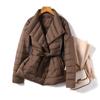 2024 Autumn and Winter Oblique Placket Belt Stand-up Collar Light and Thin Waist Down Jacket Warm European Suit Collar Jacket