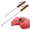 BBQ Steak Grill Hook Meat Turner Wooden Handle Stainless Steel Food Flipper for