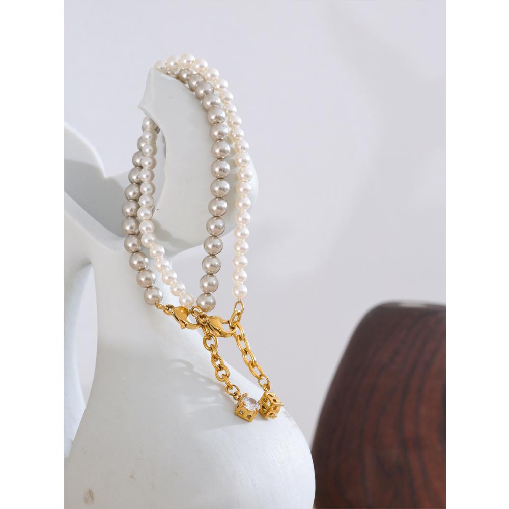 Eetit High Quality Simulated Pearls Beads Zircon Handmade Exquisite Chain Bracelet Women Stainless Steel Elegant Korean Jewelry