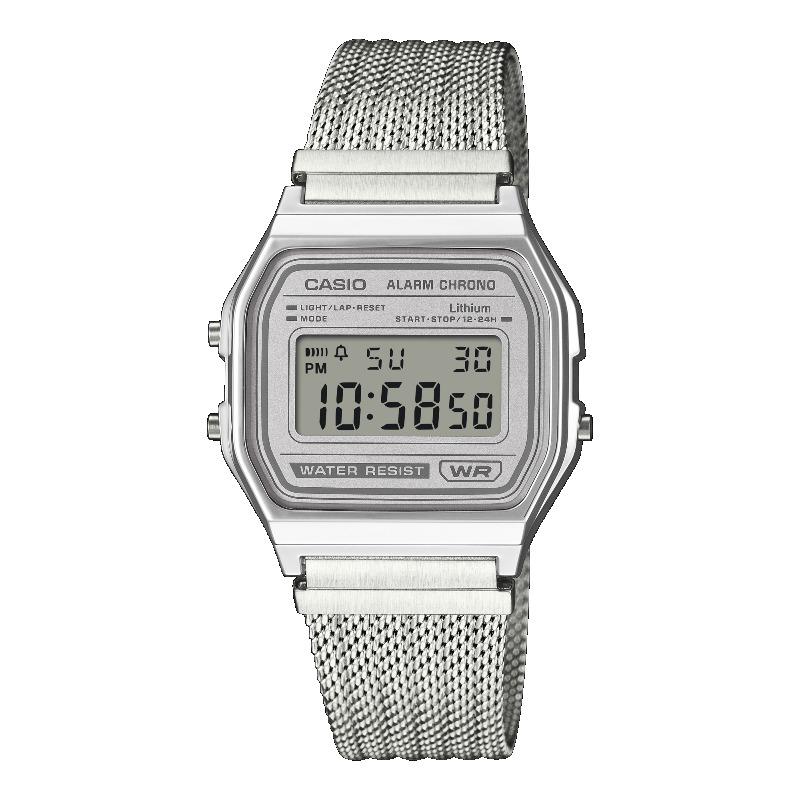 Casio Мужские водонепроницаемые аналоговые кварцевые часы с будильником из нержавеющей стали A158WEM-7