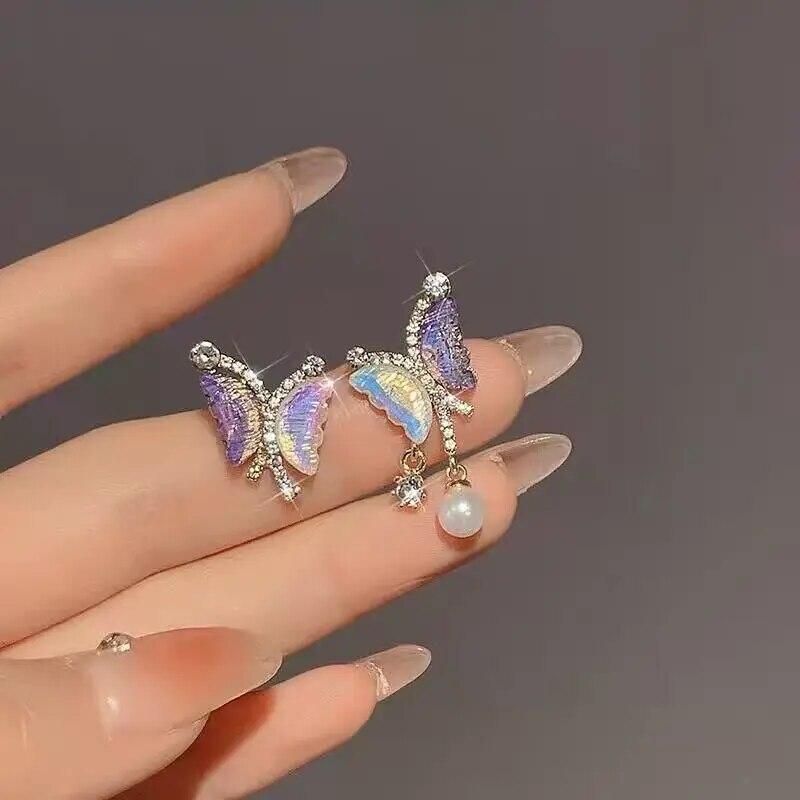 Роскошные фиолетовые серьги-кисточки с бабочками для женщин, трендовые кристальные висячие серьги, аксессуары для вечеринок для девочек, подарок