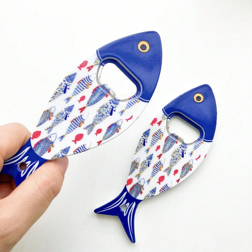 Retro Color Creative Fish Bottle Opener Bronzing Embossed Refrigerator Sticker Bottle Opener