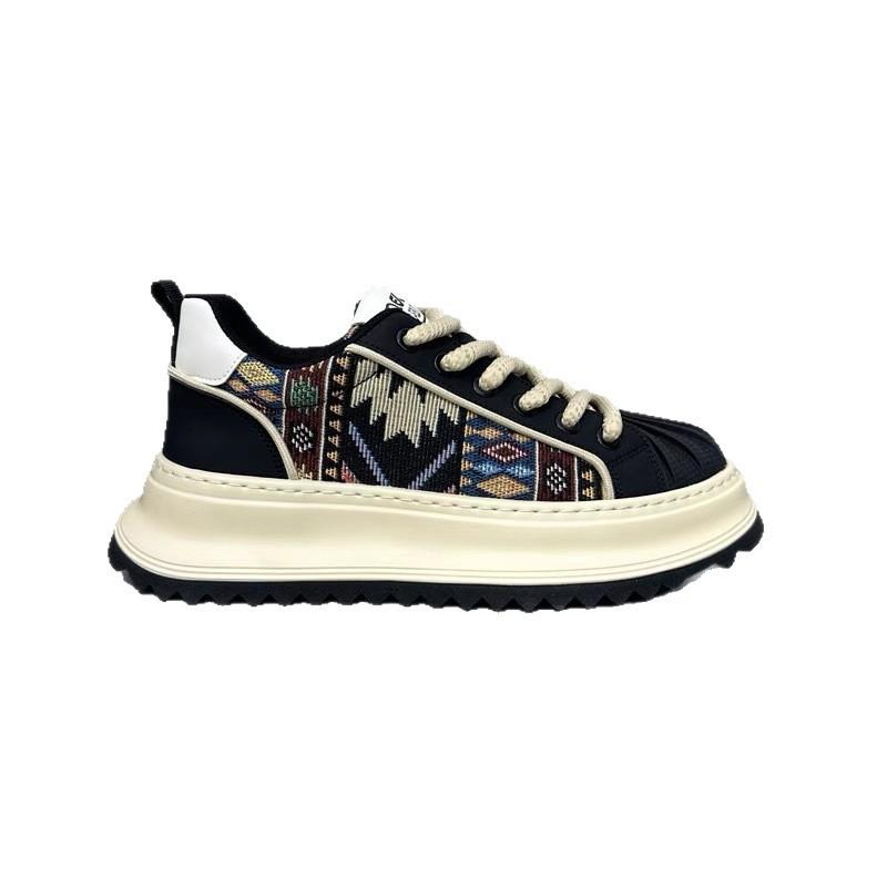 Мужские туфли с носком-ракушкой, осенние, нишевые, оригинальные, универсальные, повседневные кеды на толстой подошве для увеличения роста, парусиновые туфли