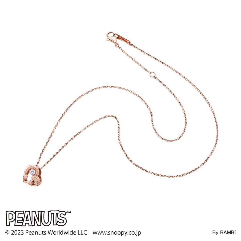 Ожерелье Snoopy PEANUTS из серебра 925 пробы с хирургической нержавеющей сталью и кубическим цирконием, танцующий камень, розовый PNSS002PG [Белый клевер]