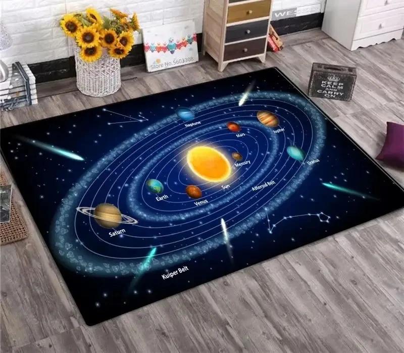 Solar System Rug Galaxy Planets Print Modern Floor Carpet For Living Room Kids Room Decor Non-Slip Soft Space Theme Rugs