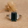 Emerald Cut Emerald Ring for Women | Baguette Cubic Zirconia Side Stones | 925 Sterling Silver Statement Ring | Wedding, Engagement, Anniversary Gift