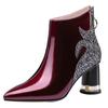 High Quality Women's Boots 2024 Shiny Sequined Ladies High Heels Sexy Pointed Ankle Boots Comfor Chunky Heel Office Female Shoes