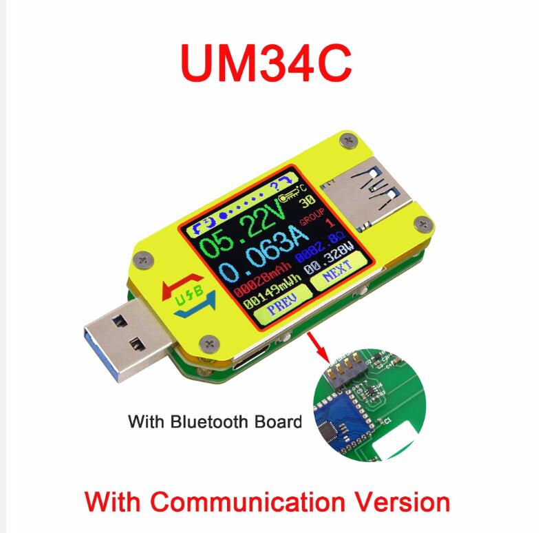 Тип-C Вольтметр Амперметр UM25/25C UM24/24C UM34/34C Цветной ЖК-дисплей DC Volt Быстрое зарядное устройство Амперметр Детектор внешнего аккумулятора