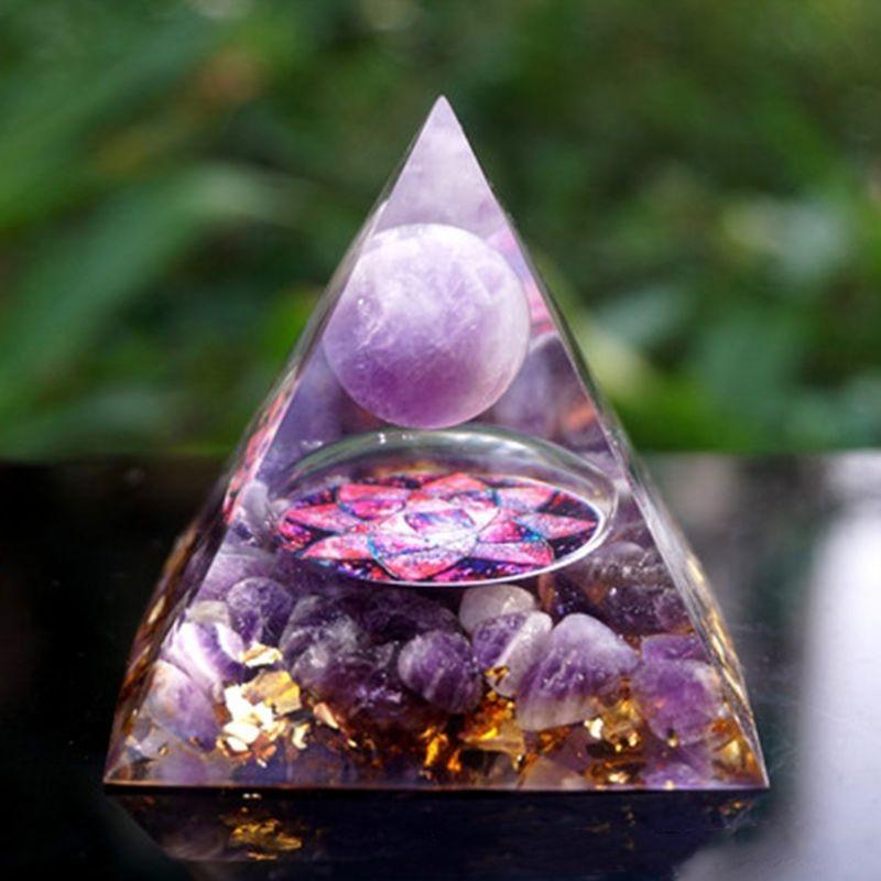 Orgonite Chakra Energy Pyramid Amethyst Crystal Home Decor Meditation Ornament Craft Gift