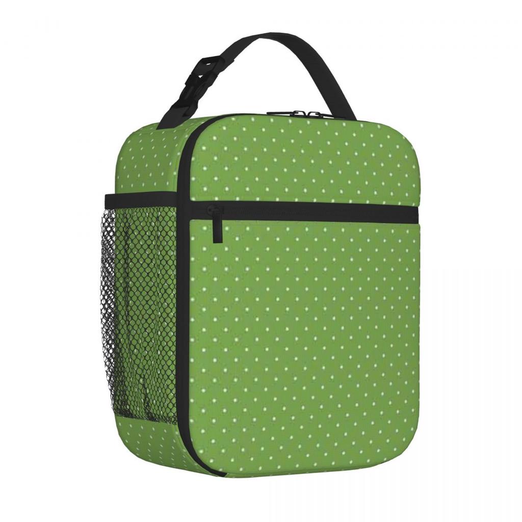 Bestselling Olive Green And White Polka Dot Pattern Minimal Decoration Leakproof Lunch Bag Office To-Go Portable Lunch Bag