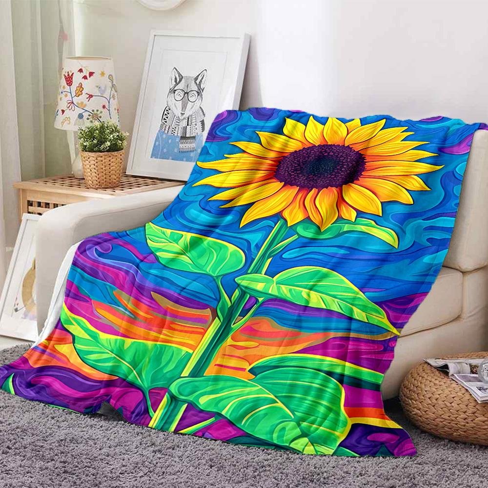 1pc Sunflower Vibrant Lightweight Flannel Blanket, Comfortable and Warm Blanket, for Office and Camping Sofa Bed, Livingroom090