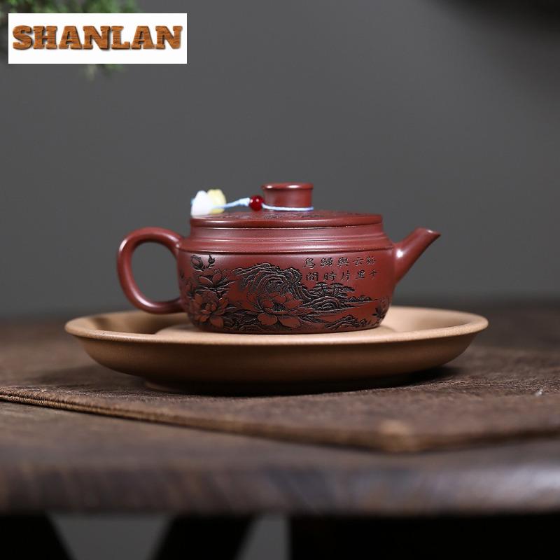 160ml Yixing Purple Clay Teapots Handmade Large Caliber Pot Raw Ore Dragon's Blood Sand Tea Making Kettle With Infuser Zisha Tea
