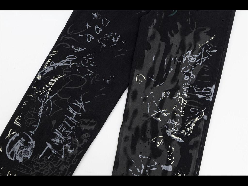 Джинсы унисекс с широкими штанинами High Street American Graffiti Print