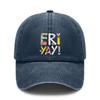 Baseball Cap Unisex \"FRiYAY!\" Print Dark Grey Washed Adjustable Curved Brim Hat Soft Fabric Casual Outdoor Sports