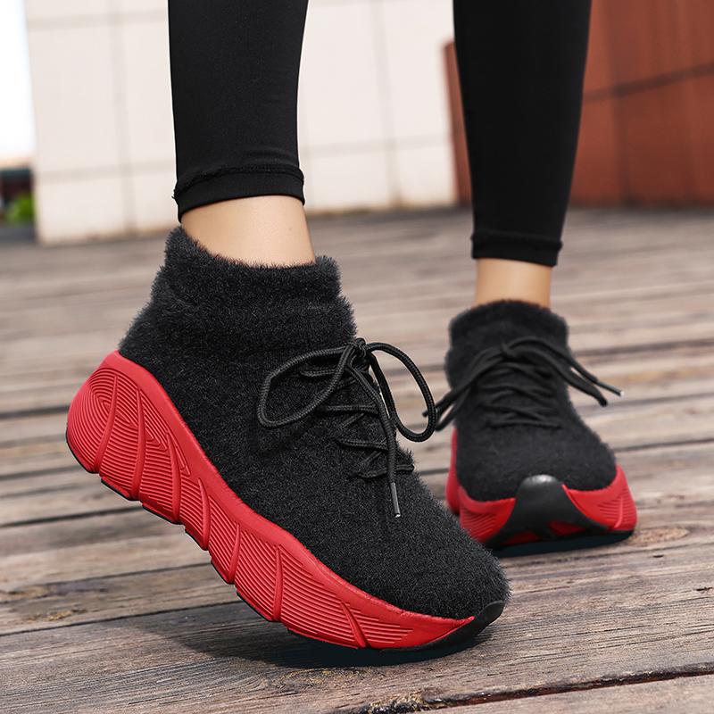 TUINANLE Women New Winter Snow Sneakers Outdoor Non Slip Thick Cotton Shoes Keep Warm Low Heels Flock Shoes