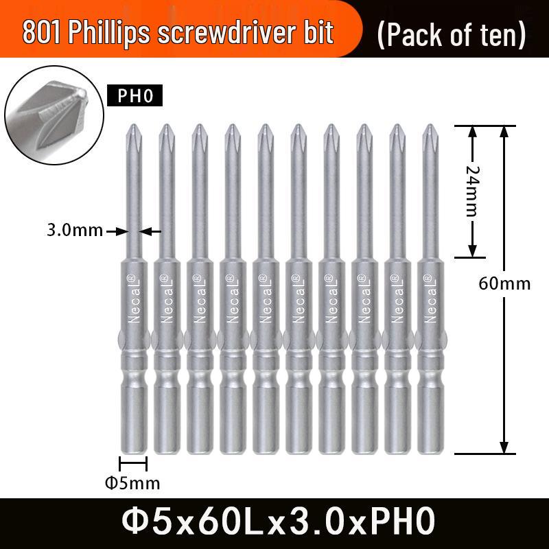 Насадка для электрической отвертки Nigao 801 Phillips, Сталь S2, Магнитная, Хвостовик 5 мм, Длина 60 мм/80 мм