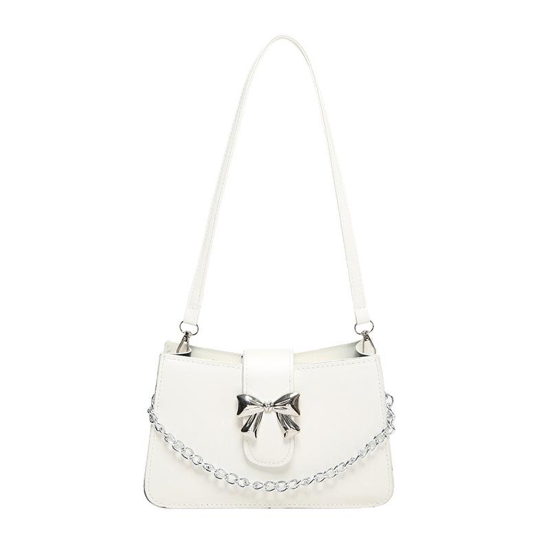 Сумка через плечо с бантом и цепочкой в иностранном стиле, женская, весна-лето, новая модная корейская версия, универсальная однотонная сумка с нишевой текстурой